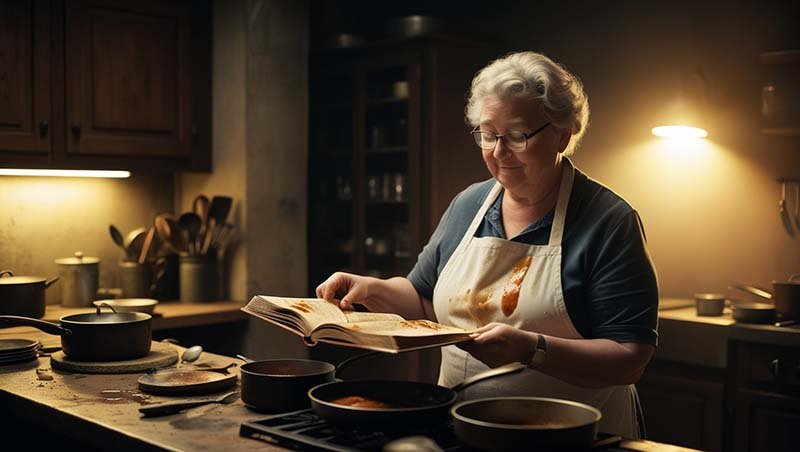 oma leest een kookboek